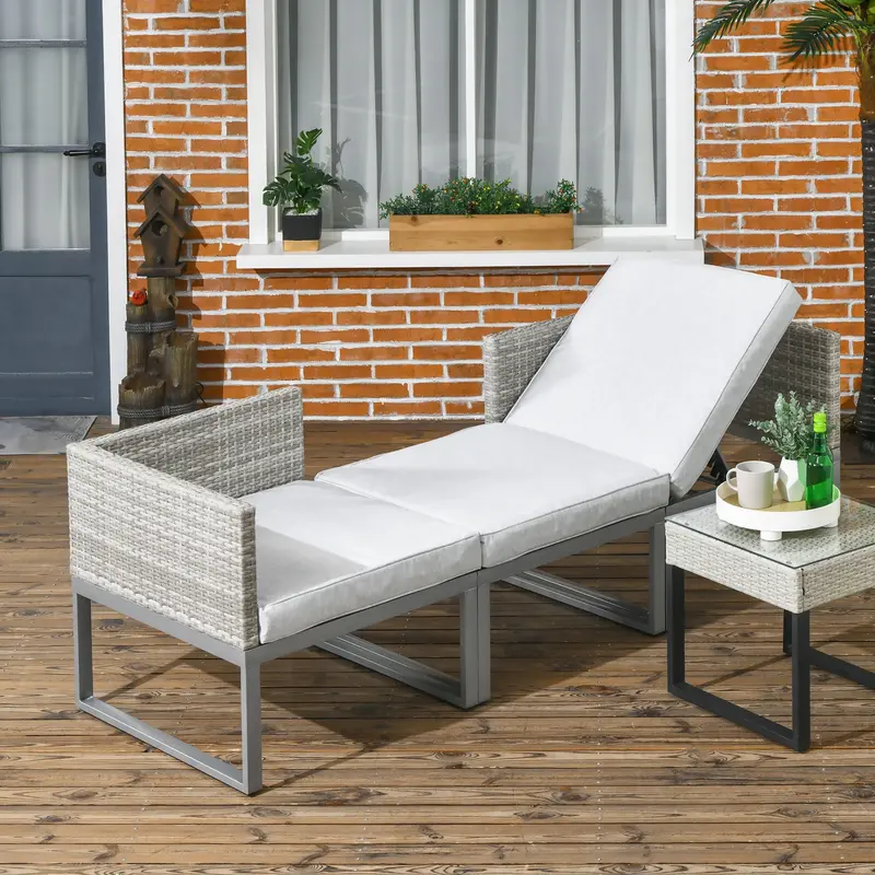 Outsunny 2 Seater Rattan Wicker Adjustable Sofa and Coffee Table Set Outdoor Garden Patio Furniture Lounge Conversation Seat Grey 1