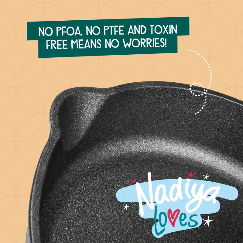 Nadiya Hussain 25cm Cast Iron Skillet Pan - Oven and BBQ Safe Cookware, With Sturdy Thin Handle 2