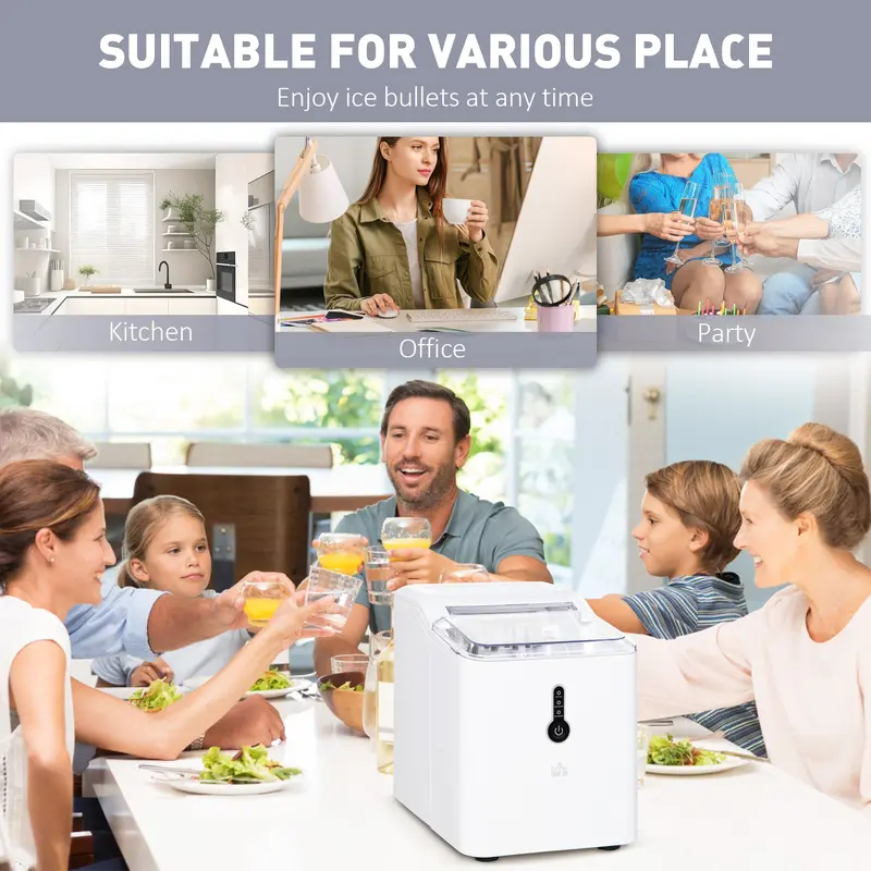 HOMCOM Ice Maker Machine, 1.5L Countertop Ice Cube Maker with Self-Cleaning, 9 Cubes Ready in 8 Mins, 12kg in 24 Hrs, No Plumbing with Basket, White 6