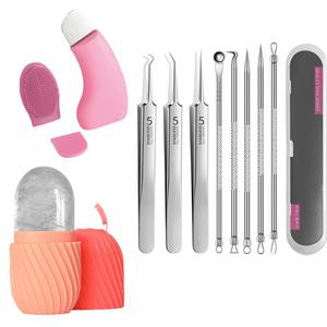 Facial Skin Care Tool Set, 11pcs/set Ice Roller & Acne Needle & Cell Clip & Silicone Brush Head & Spatula, Professional Skincare Tools for Women