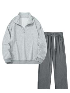 Men's Half Zip Sweatshirt & Pants Set, Casual Long Sleeve Pullover & Trousers for Spring & Fall, Men's Two-piece Outfits for Daily Wear