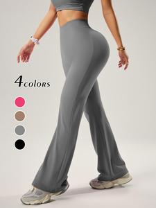 Women's Solid High Waist Flare Leg Sports Leggings, Casual Comfy Breathable Bell Bottom Trousers for Yoga Gym Workout Running, Ladies Sportswear for All Seasons