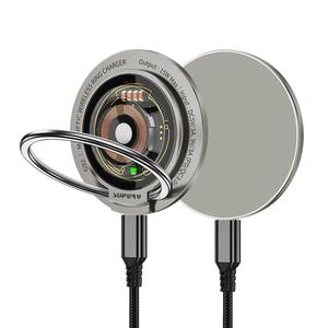 Superv Dual-side Charging Magnetic Wireless Qick Charger with Foldable Phone Ring Holder Stand, Magnetic Wireless Charger Phone Holder, Cellphone Accessories for Home & Office, LED Lights