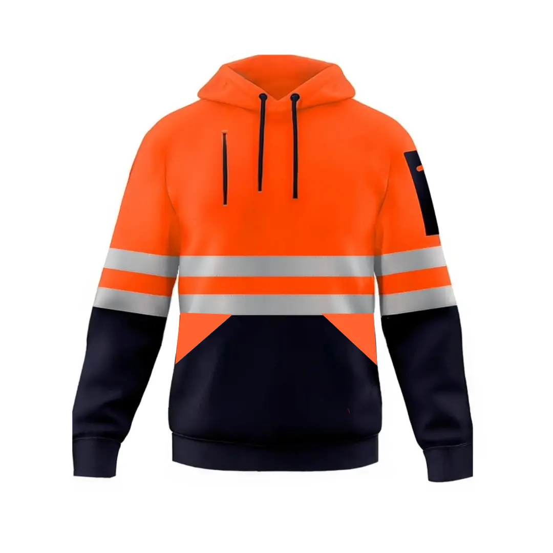 Men's Work Sweatshirt - Orange Hi Vis Hoodie with Pockets - Tops, Menswear Pullover Long Sleeve Casual