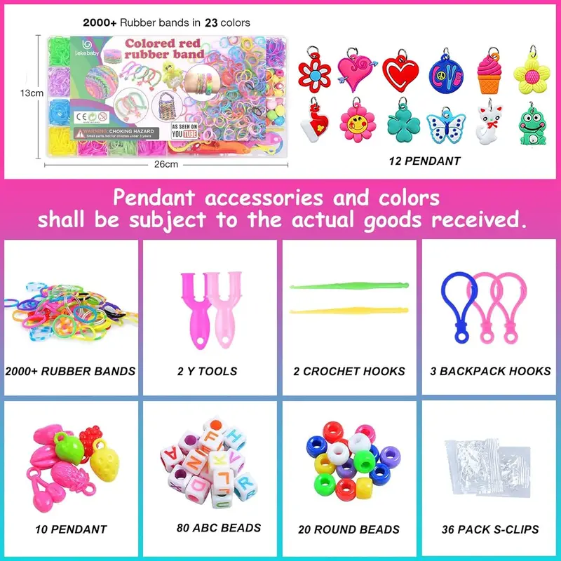 Loom Bands Set with Charms Beads, 2600pcs Loom Bands Starter Kit Storage Case for DIY Refill Bracelet Making Craft, X-mas Birthday Party Gift for Kids 1