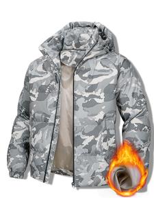 Men's Camo Print Zip Up Padded Hooded Jacket, Regular Fit Casual Long Sleeve Pocket Zipper Outerwear for Fall & Winter, Men's Clothes for Daily Wear