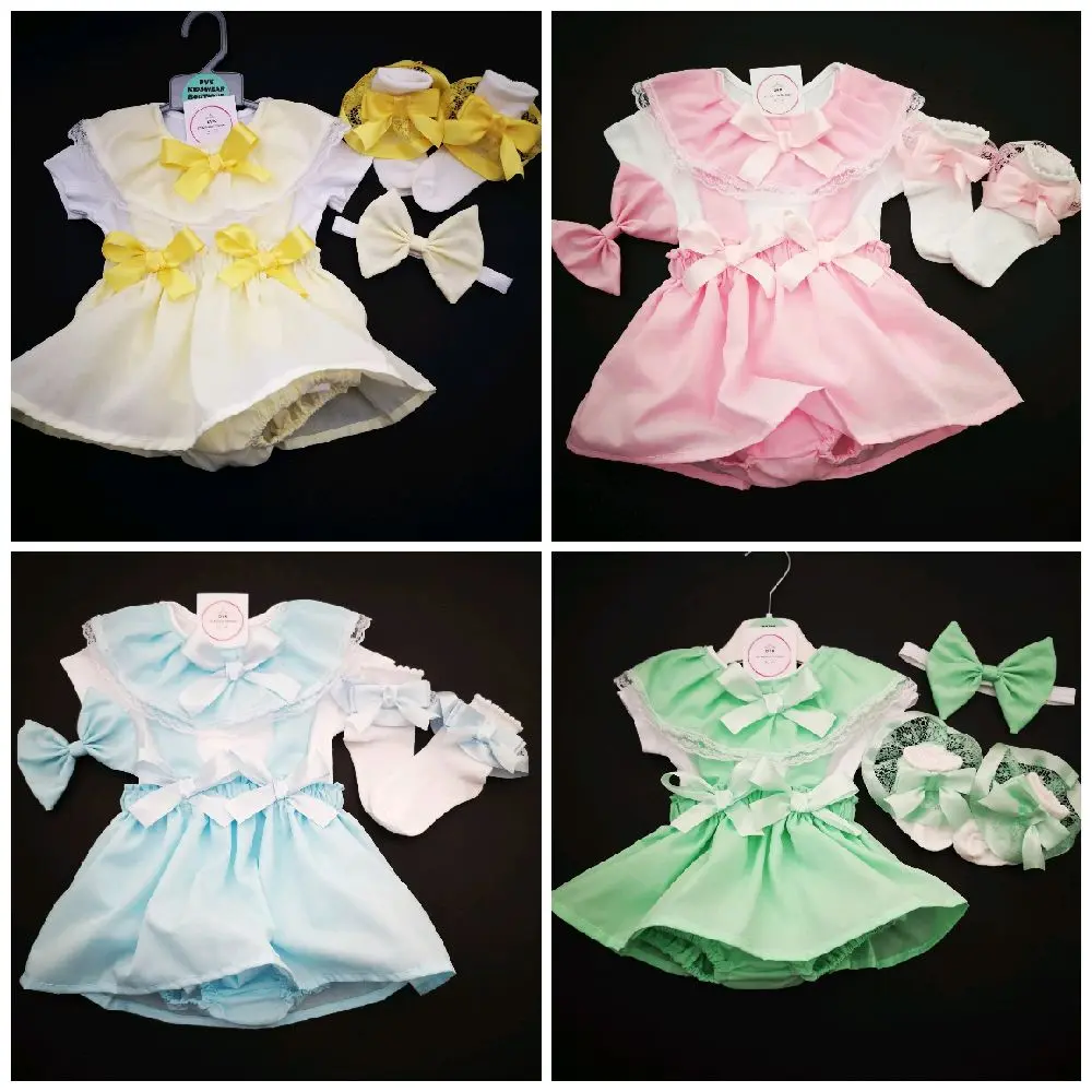 Handmade Prinny Plain Bloomer Dress 4 piece Outfit 0m-24 months