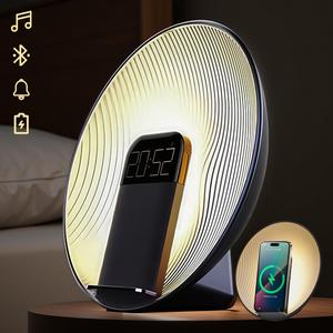 Wireless Charging Alarm Clock, Multifunctional 15W Fast Charging Bluetooth-compatible Speaker with Night Light, Bedside Phone Holder for Bedroom Decor