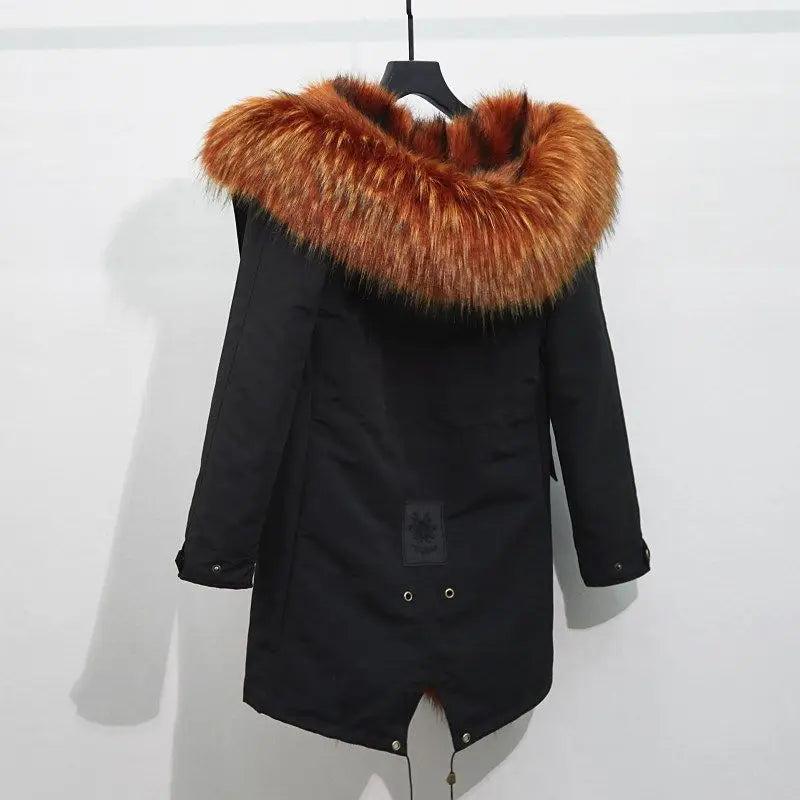 HANZANGL Men's Fur Coat 2022 Winter High Quality Fashion With Fur Hooded Lined Thick Warm Parkas Outerwear Mid-length With Long Menswear Jackets Clothing Casual Fabric Sleeve Zipper Collar Layer Relaxed Fit Stylish Tops 1