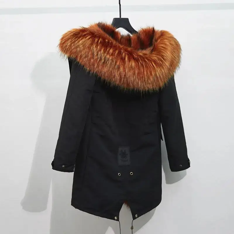 HANZANGL Men's Fur Coat 2022 Winter High Quality Fashion With Fur Hooded Lined Thick Warm Parkas Outerwear Mid-length With Long Menswear Jackets Clothing Casual Fabric Sleeve Zipper Collar Layer Relaxed Fit Stylish Tops 1