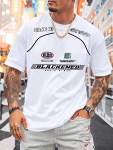 Men's Letter Print Round Neck Tee, Loose Casual Short Sleeve Crew Neck T-Shirt for Summer, Fashion Men's Top for Daily Wear, Tropical