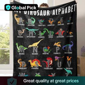 Cartoon Dinosaur Letter Print Blanket, 1 Count Soft Comfortable Warm Napping Throw with Storage Bag, Custom Image Blanket, Dinosaur Print Flannel Fleece Blankets, Sleeping Bedding Supplies, Throwblanket