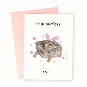 Cartoon Frog Pattern Birthday Greeting Card, 1 Count Thank You Card with Envelope, Custom Message Card, Small Business Supplies, Pastel Color Birthday Gift for Friends & Family, Birthday Card for Mom, Birthday Gifts, Teenage Girl Gifts, Fun Party Cards
