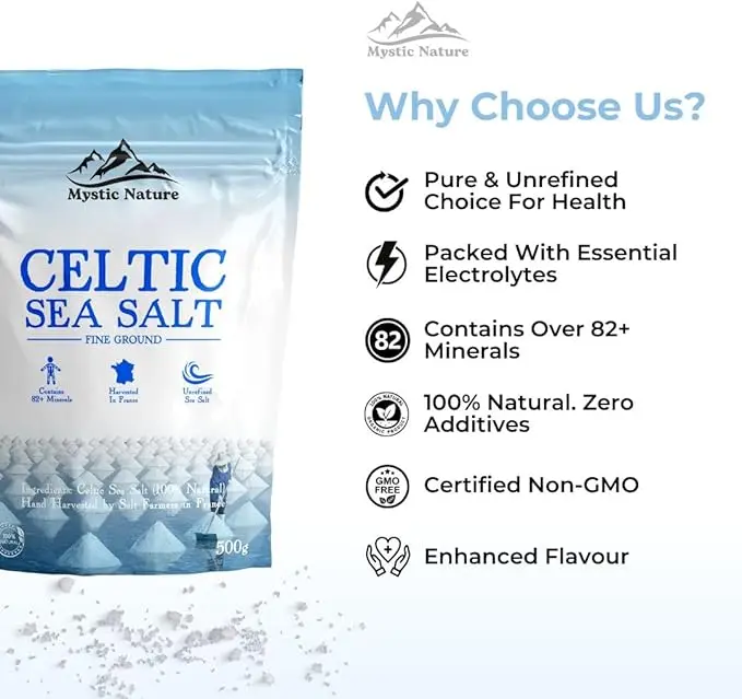 Nature Celtic Sea Salt - 500g | Fine Ground | 100% Natural Unrefined Mineral Rich Celtic Salt Crystals From France | Rich In Magnesium Calcium Potassium 4