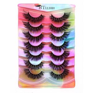 Fluffy False Eyelashes, Natural Look Curly Thick Faux Eyelashes, Full Volume Faux Eye Lashes, Wispy Cat Eye Faux Cluster Lash for Women, Fluffy Eyelash Clusters