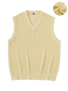 Men's Solid V Neck Cable Knit Sweater Vest, Loose Casual Sleeveless Knitwear Top for Fall & Winter, Men's Knit Clothing for Daily Wear