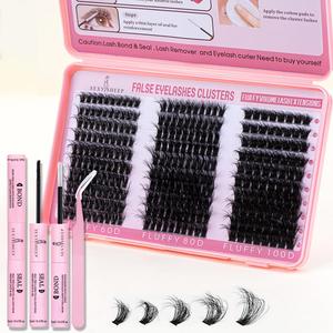 False Eyelashes with Eyelash Tweezers & Glue, 1 Set Natural Look Eyelash Extensions, Self Grafting Curl Eyelashes, Eye Makeup Supplies for Women & Girls, Self Adhesive Eyelashes, Cosmetic, Cluster Lashes, Lashes Extension Kit, DIY Eyelashes Kit
