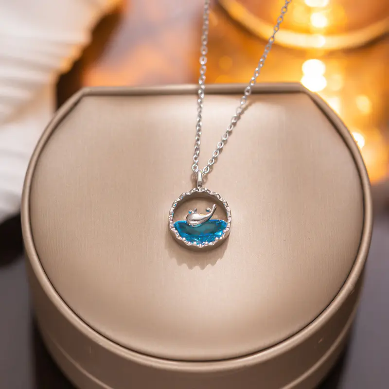 Oceanic Whisper Whale & Wave Necklace K-Drama Inspired Holographic Blue Ocean Wave Pendant | joyaaltd 5