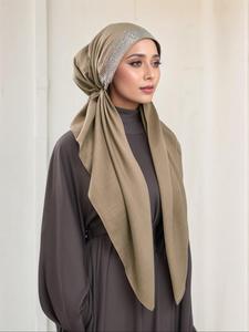 Women's Solid Color Rhinestone Decor Instant Hijab, Modern Fashion Chic Breathable Hijab for Daily Wear, Modesty Women's Islamic Clothing for All Seasons, Muslim Clothes for Women, Turban Hijab
