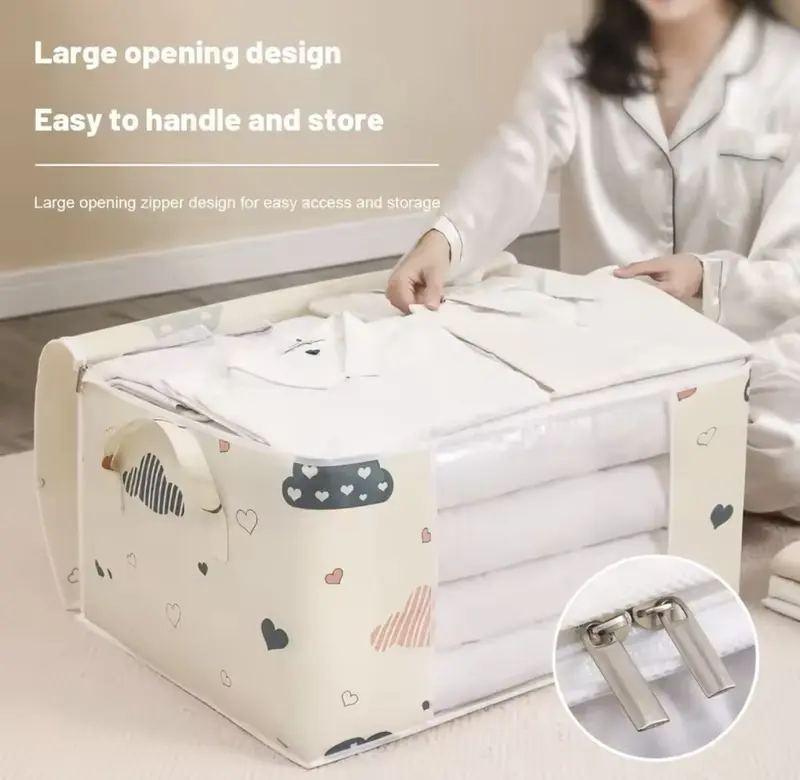Large Capacity Clothes Storage Bag Organizer With Reinforced Handle Suitable For Blankets Bedding Foldable With Sturdy Zipper 3