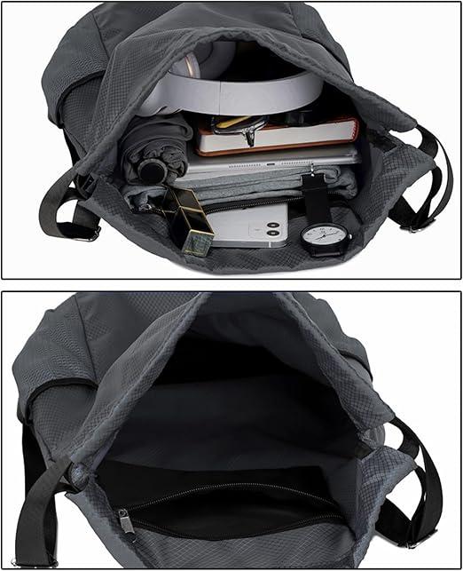 Drawstring Bag, Unisex Large Sports Backpack String Drawstring PE Bags, Sport Gym Sack have Two Side Pockets, Waterproof Travel Beach Swim School Bag 1