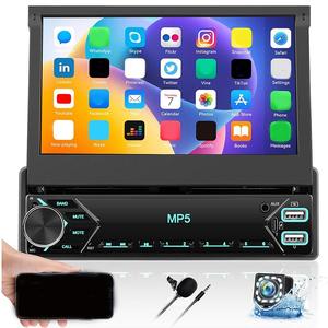7 Inch Car Video Player, Car Radio BT 1 DIN with Mirror Link for iOS/Android, Automotive Touch Screen Retractable Car Player with FM Radio Rear Camera, Car Media Player, Car Display Screen, Car DVR Screen