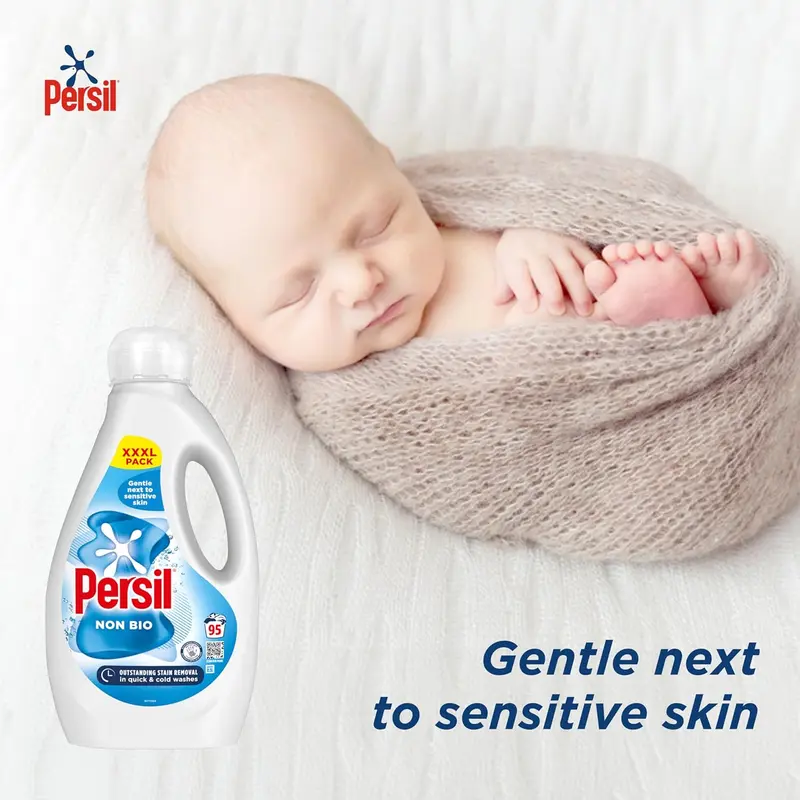 Persil Non Bio Laundry Washing Liquid Detergent outstanding stain removal in quick & cold washes tough on stains, gentle next to sensitive skin 95 washes (2.565 L) 4