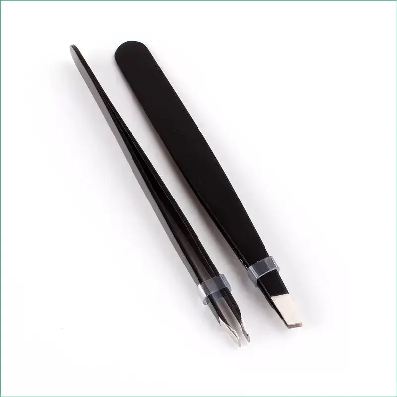 Black Stainless Steel Eyebrow Tweezers – Precise Slant Tip for Perfect Grooming! Makeup Durable