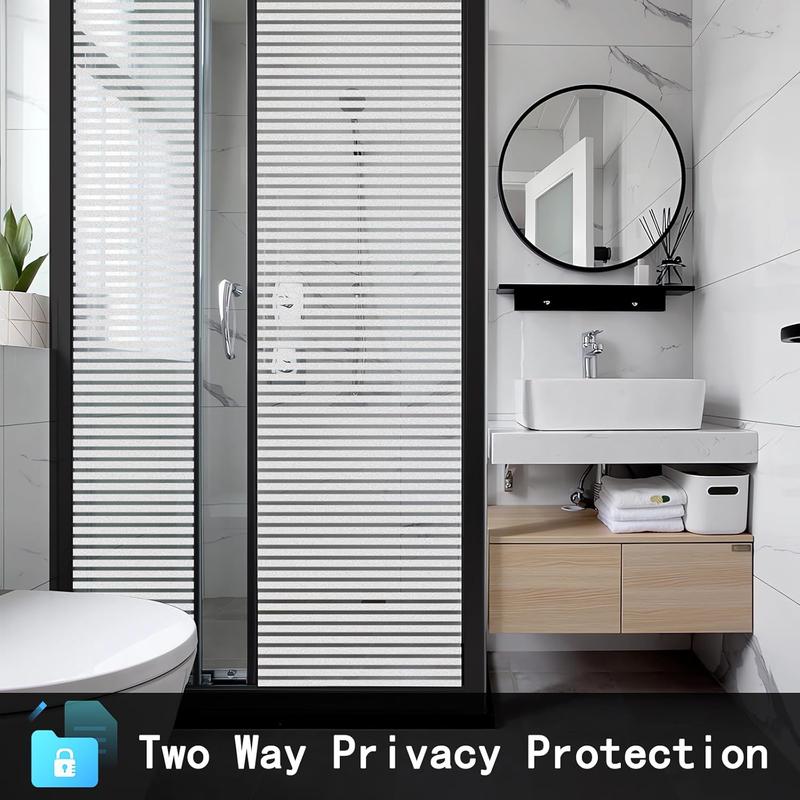Product Introduction of Window Film Privacy Self Adhesive Frosted Window Sticker Reusable No Glue Film Stripe Vinyl Static Cling Door Glass Covering for Living Room Office 30×200cm 11