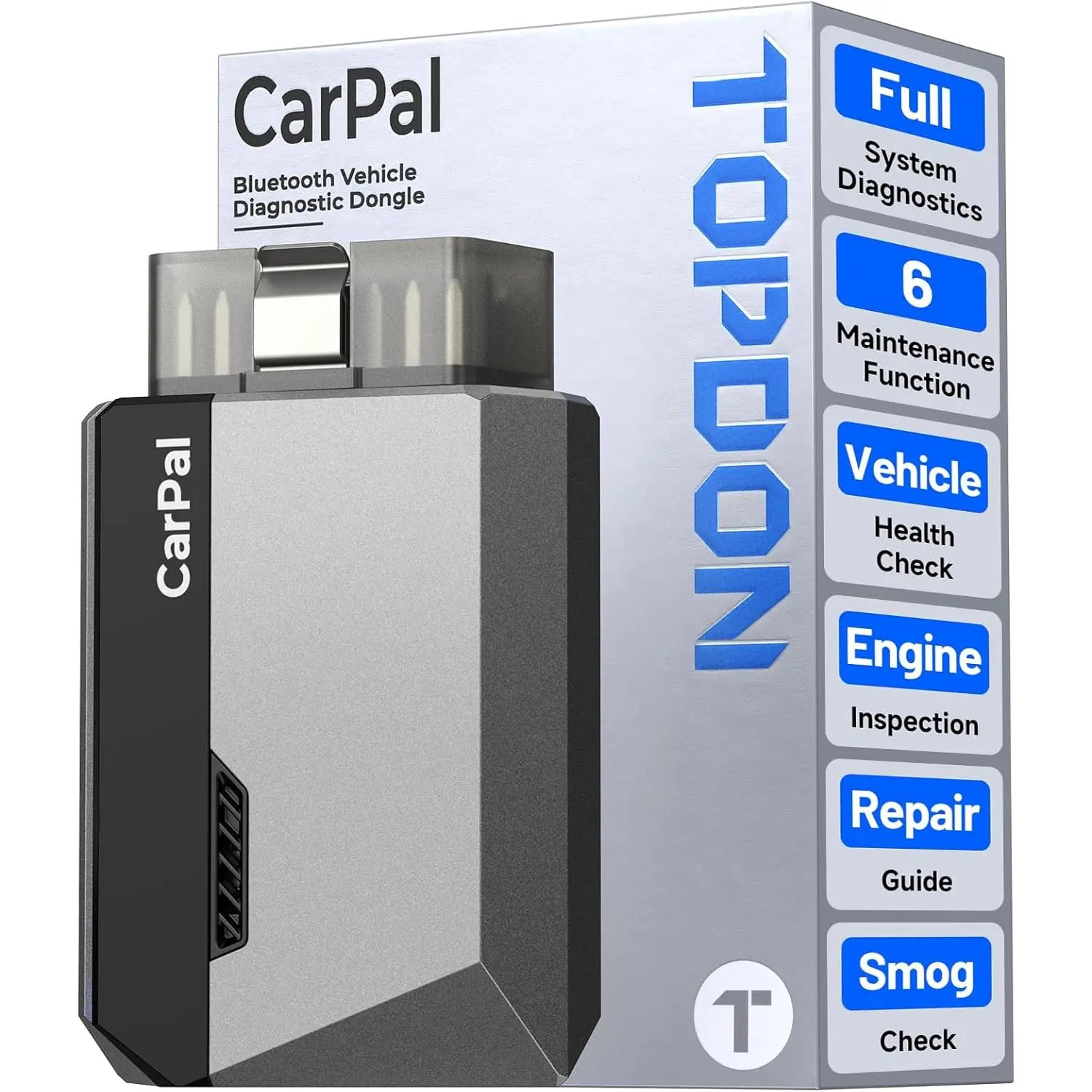 TOPDON CarPal A, OBD2 Scanner, All System Diagnosis, Wireless Bluetooth Diagnostic Tool, Vehicle Health Check, Smog Check, Repair Guide, Engine Inspection, Vehicle Performance Test