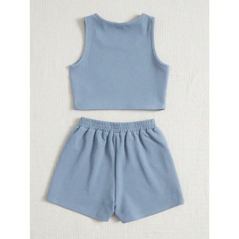 Tween Girl Solid Tank Top & Knot Waist Shorts 1