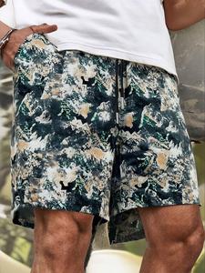 Men's Ditsy Floral & Leaf Print Argyle Shorts, Loose Casual Comfy Breathable Beach Shorts for Summer, Men's Bottoms for Outdoor Wear