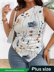 【Plus Size】 Floral Print Tank Top, Casual Sleeveless Top for Daily Wear, Women Plus Clothing for All Seasons, Soft Top Women