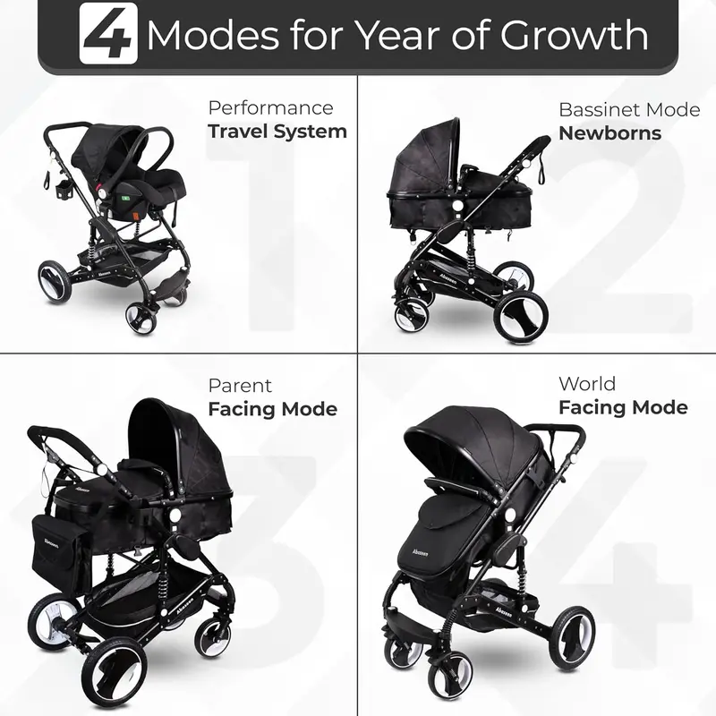 Luxury Black Foldable Baby Pushchair – 3-in-1 Stroller & Car Seat Combo for Stylish Parents new bassinet egg pram 5