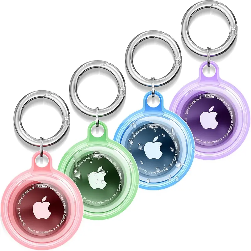 [4 Pack] Waterproof AirTag Holder for Apple AirTag with Keychain - Anti-Lost, Anti-Scratch AirTag Keyring Case for Pet Collar, Key, Luggage - 360° Protective Air Tag Accessory Tracker Cover 0