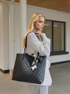 Summer 2025 Rhombus Quilted Lux Bag Set, Travel Essentials for Women,  Gifts for Girlfriend, Scarf Bow Decor Shoulder Bag & Crossbody Bag & Cute Plush Handbags & Wristlet Wallet & Crossbody Bag, Work Bag