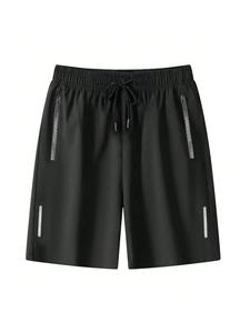 Men's Letter Print Zipper Pocket Shorts, Regular Fit Casual Breathable Quick Drying Shorts for Outdoor Running Beach, Men's Bottoms for Summer