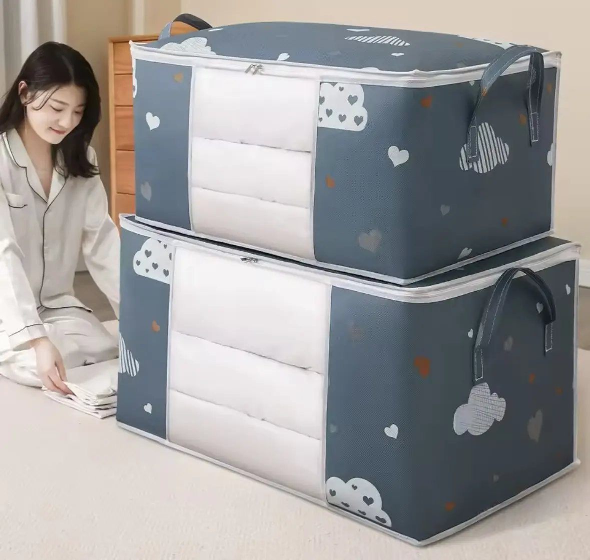 Large Capacity Clothes Storage Bag Organizer With Reinforced Handle Suitable For Blankets Bedding Foldable With Sturdy Zipper
