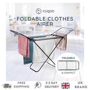 CUQOO Foldable Airer Compact Heavy Duty Clothes Drying Rack with 22 Bars – Winged Indoor & Outdoor Stainless Steel Laundry Rack, Black