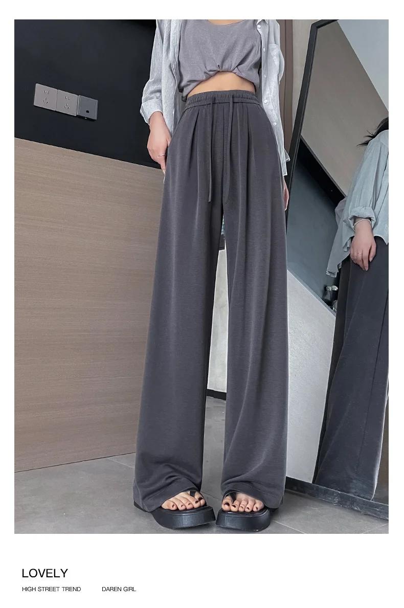 Product Introduction of 2025 New Summer Women's Casual Pants High Waist Solid Minimalism Loose Floor Length Wide Leg Trousers Female 50