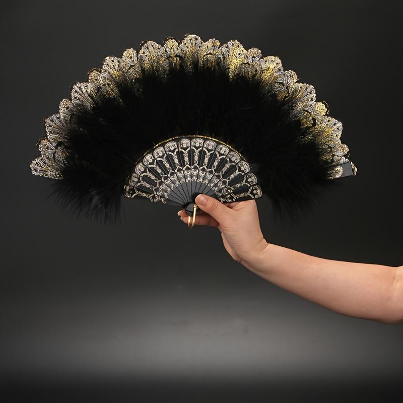 Luxurious Thickened Feather Folding Performance Fan - Large Handheld, Lightweight, and Durable for Adults, Chinese Cheongsam Runway Show Accessory, Multi Color Available, Perfect for Dance, Performance, and Fashion Show 1