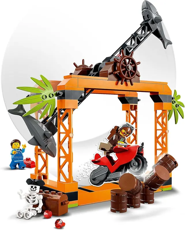 LEGO 60342 City Stuntz The Shark Attack Stunt Challenge Adventure Series Toy with Flywheel Powered Stunt Bike & Racer Minifigure, Toys for Kids 5 Plus Year Old 6
