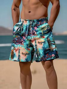 Men's Tie Dye Print Beach Shorts, Casual Breathable Comfortable Swim Shorts for Summer, Fashion Men's Swimwear for Beach Vacation