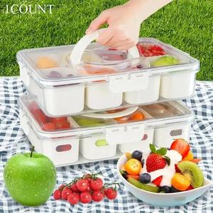 Portable Food Storage Box, 1/4/5 Counts 8 Grid Removable Fruit & Vegetable Storage Container with Handle, Food Storage Container for Home Kitchen Travel, Kitchen Organization