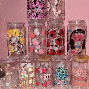 Summer Design 16oz Clear Glass/Plastic Bamboo Libbey Can With Glass Straw Drinkware Reusable