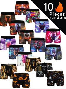 Random Men's All Over Print Stretchy Boxer Briefs, Casual Comfy Breathable Underwear for Daily Wear, Men's Underwear for All Seasons