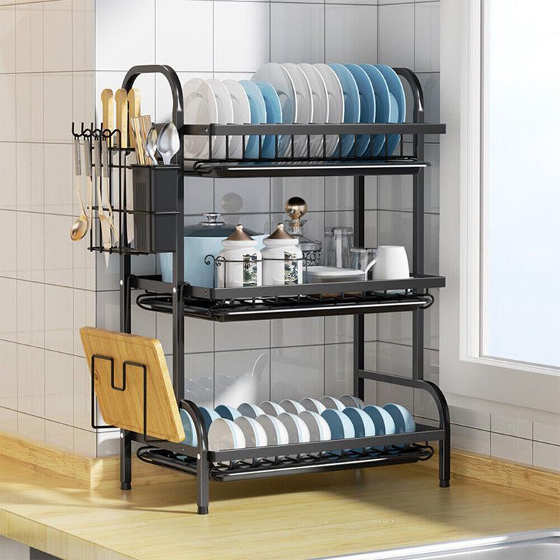 Product Introduction of 3 Tier Dish Drainer Rack with Drip Tray Cutlery Holder Plate Rack Kitchen Sink 44