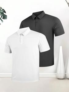 Men's Solid Color Polo Shirt, Regular Fit Casual Short Sleeve Collared Top for Summer, Fashion Men's Clothes for Daily Wear, Tropical