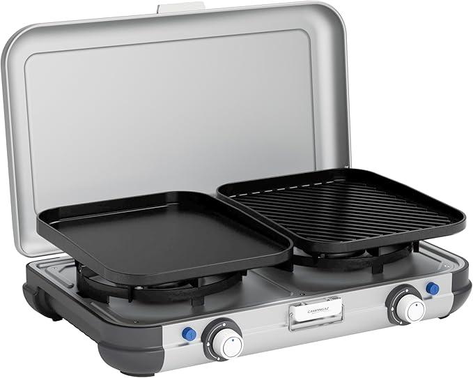Camping Stove, 2 x 2,000 Watts power, Gas Stove with removable Grill Plates & Pot Supports, multiple Grilling and Cooking options, portable & compact 8