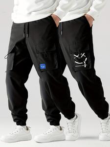 Men's 2pcs Regular Fit Graphic Flap Pocket Drawstring Waist Cargo Pants, Pants for Men, Casual Jogger Pants For Daily Wear, Comfort Basic Menswear, Men's Trousers For All Seasons, Men Cargo Pants